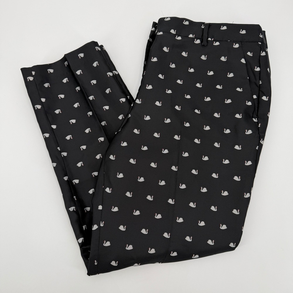 rsvp by Talbots Black Swan Print Ankle Pants 14 Slim Leg Trousers Academia Chic‎